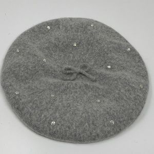 Kate Spade New York Womens One Size Bedazzled Felt Beret Heather Gray Clear